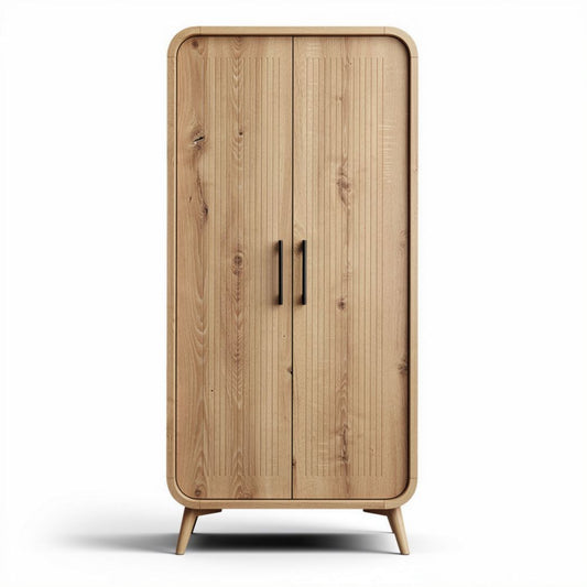 Wooden storage cabinet with double doors and natural finish 80 x 40 x 180cm