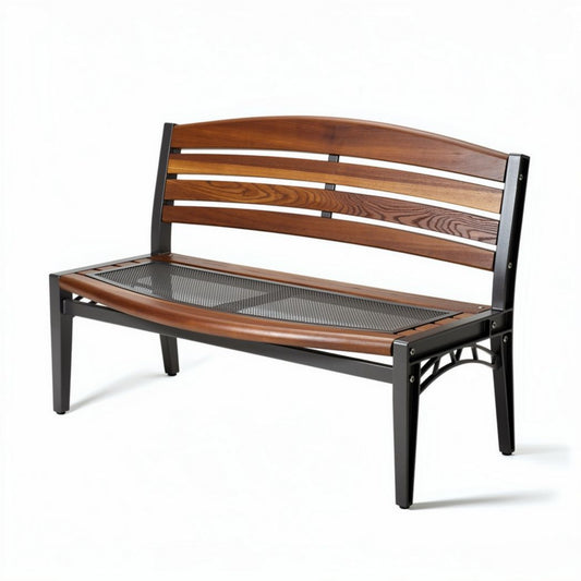 Outdoor garden bench with wooden slats and steel frame 120 x 60 x 85cm