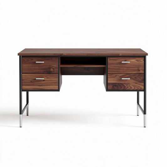 Wooden desk with metal frame and storage drawers 120 x 60 x 75cm