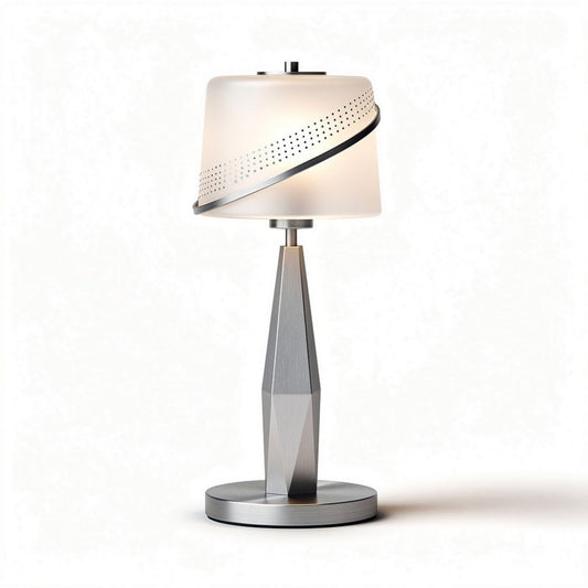Table lamp contemporary design with geometric base and white shade 30 x 30 x 60cm