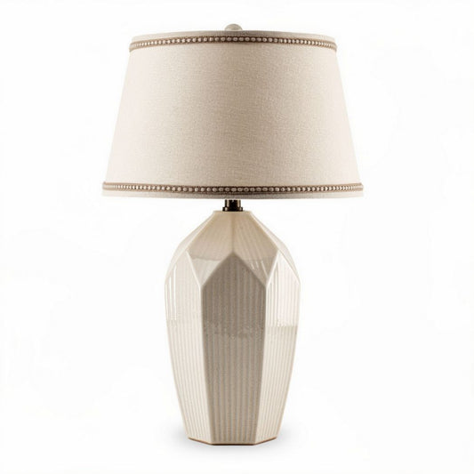 Geometric ceramic table lamp with fabric shade 30 x 30 x 55cm