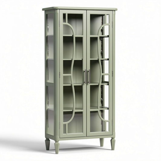 Glass door cabinet with shelves in green finish 80 x 40 x 180cm
