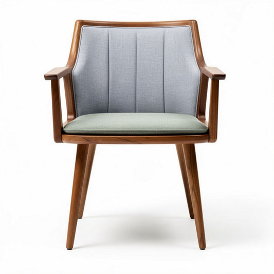 Wooden armchair with gray fabric upholstery and mint green cushion 80 x 70 x 80cm