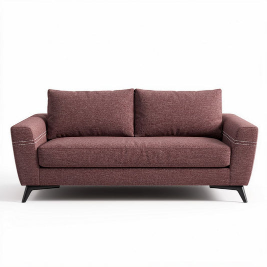 Mid-century modern sofa in burgundy fabric with wooden legs 150 x 80 x 75cm