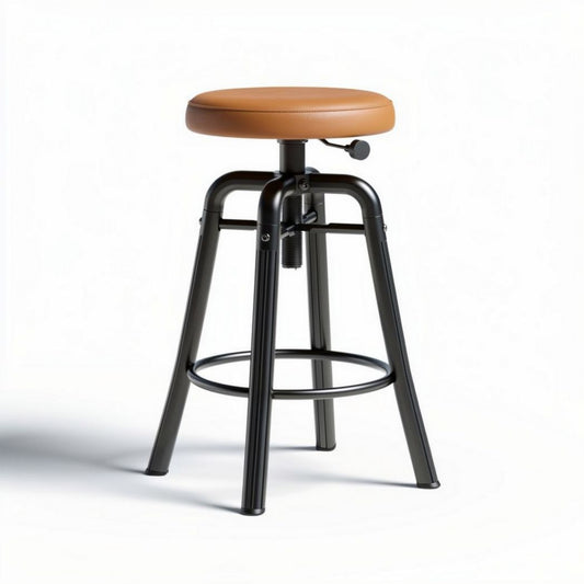 Adjustable bar stool with brown faux leather seat and black metal frame 40 x 40 x 80cm