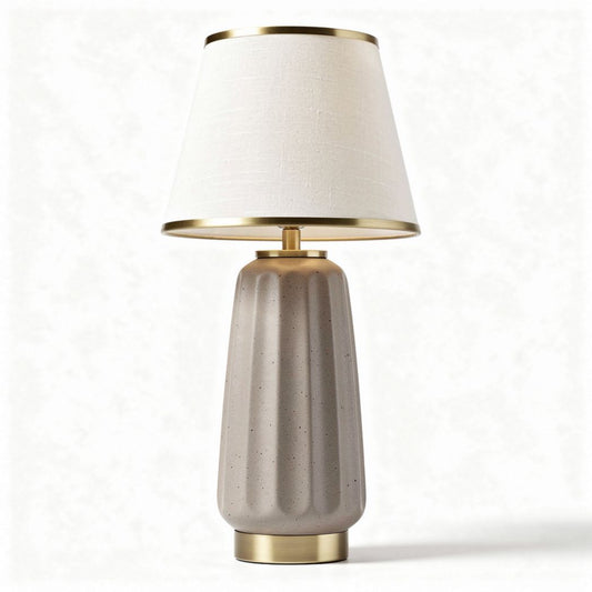 Concrete table lamp with fabric shade and gold accents 30 x 30 x 60cm