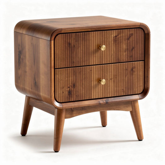 Wooden nightstand with two drawers and tapered legs 45 x 40 x 50cm